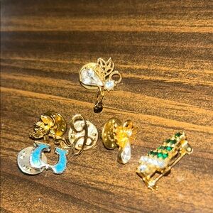 Six assorted pins angels, initials and Christmas tree see photos used costume